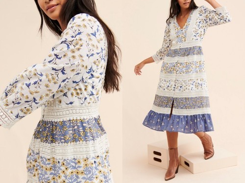 Anthropologie Roberta Midi Dress Floral Prairie Boho Cottagecore Blue White 8 - Picture 21 of 21