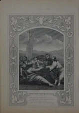 Antique Religious Art Christ and his disciple 1860 Christianity Original History