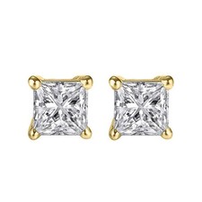 Genuine 14k Yellow Gold CZ 5mm Square Solitaire Screwback Safety Earring Studs