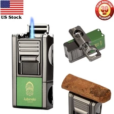 Lubinski V-Cut Jet Flame Cigar Torch Lighter Punch Needle Cigar Holder Portable