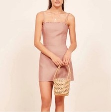 Reformation Ava Ruffle blush pink Linen Mini Dress size 2