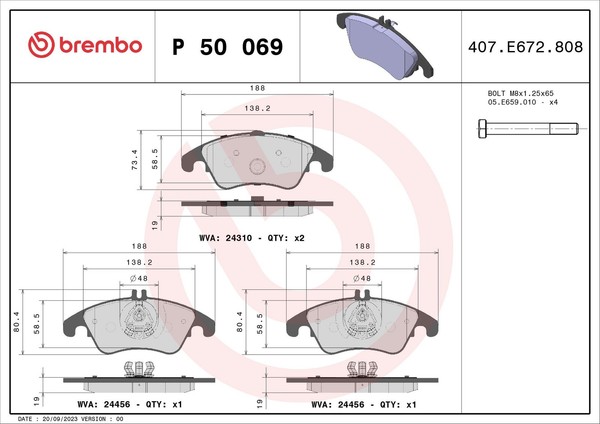 Vorderachse Brembo P 50 069X Bremsbelagsatz, Scheibenbremse FüR MERCEDES-BENZ,ME-image