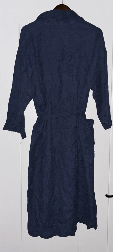 Eileen Fisher Organic Cotton Waffle Robe Navy Blue Belted Loungewear  Sz L/XL - Image 2 of 4
