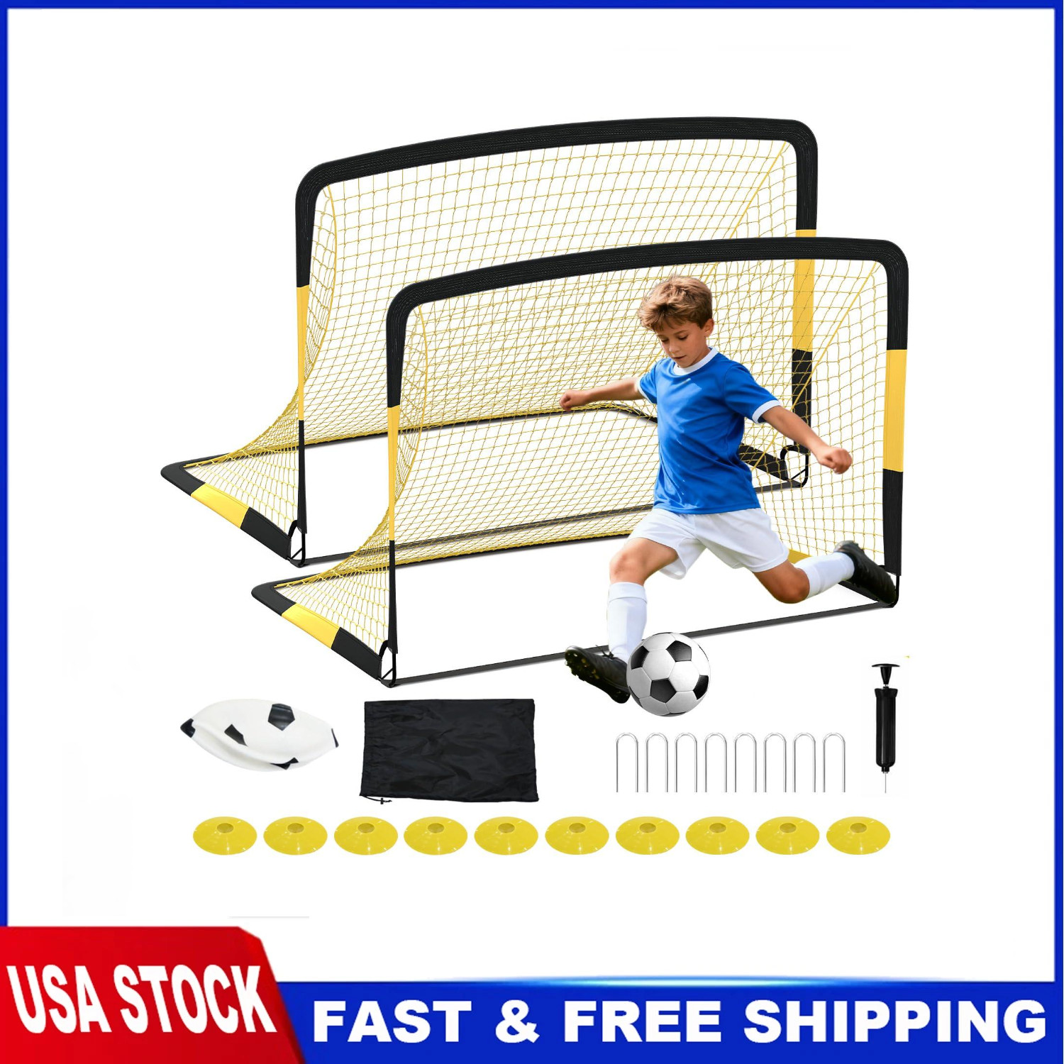 2* Kids Soccer Goal for Backyard Toddler Portable Soccer Practice Equipment Net