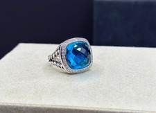David Yurman 925 Sterling Silver 14mm Albion Blue Topaz Diamonds Ring Sz 6