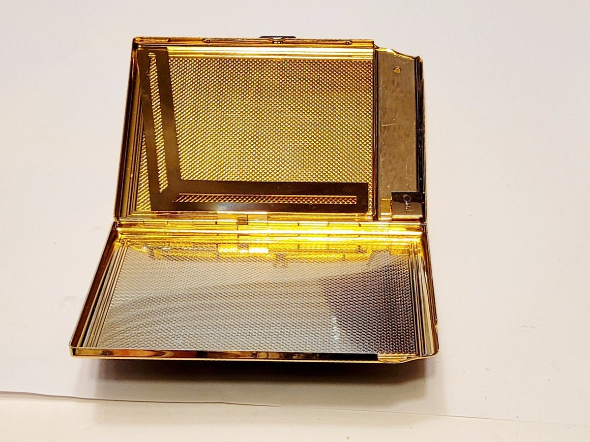 black and gold cigarette case Vintage Colibri Black Lacquer Gold-tone Cigarette Case