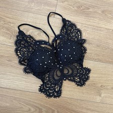 Butterfly Diamanté Crop Top Festival Rave Ibiza Outfit Sparkly Lace Bralet UK 8