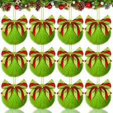 12 Pcs Lime Green Furry Christmas Ball Ornaments Xmas Green Furry Ornaments C...