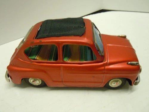 Vintage Japan Bandai Tin Friction 1958 Fiat 600. WORKS. RARE