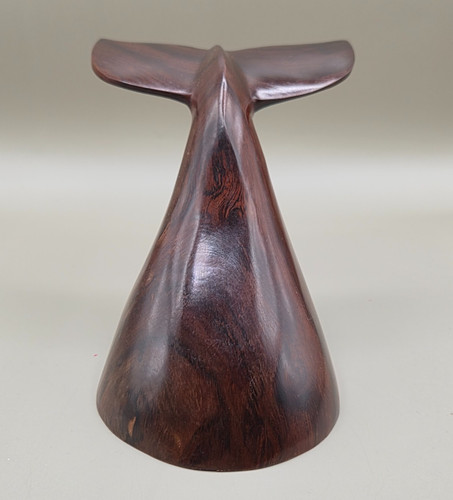 Hand-Carved Dark Wood Whale Tail Sculpture - Minimalist Nautical Decor
