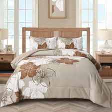 Menghomeus Brown Comforter Set California King Taupe Floral Comforter Cal Kin...