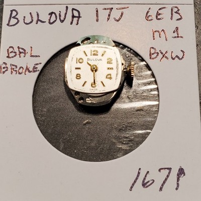 LADIES  BULOVA  17j  6EB   M1   BXW    WRIST  WATCH MOVEMENT    #1671