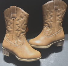 Baby Girls Boots Size 6 BROWN Faux Leather Cowgirl Boot Full Zip MEMORY FOAM