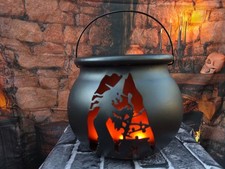 Halloween lighted Light Up Flames Orange LED Black Witch Cauldron prop