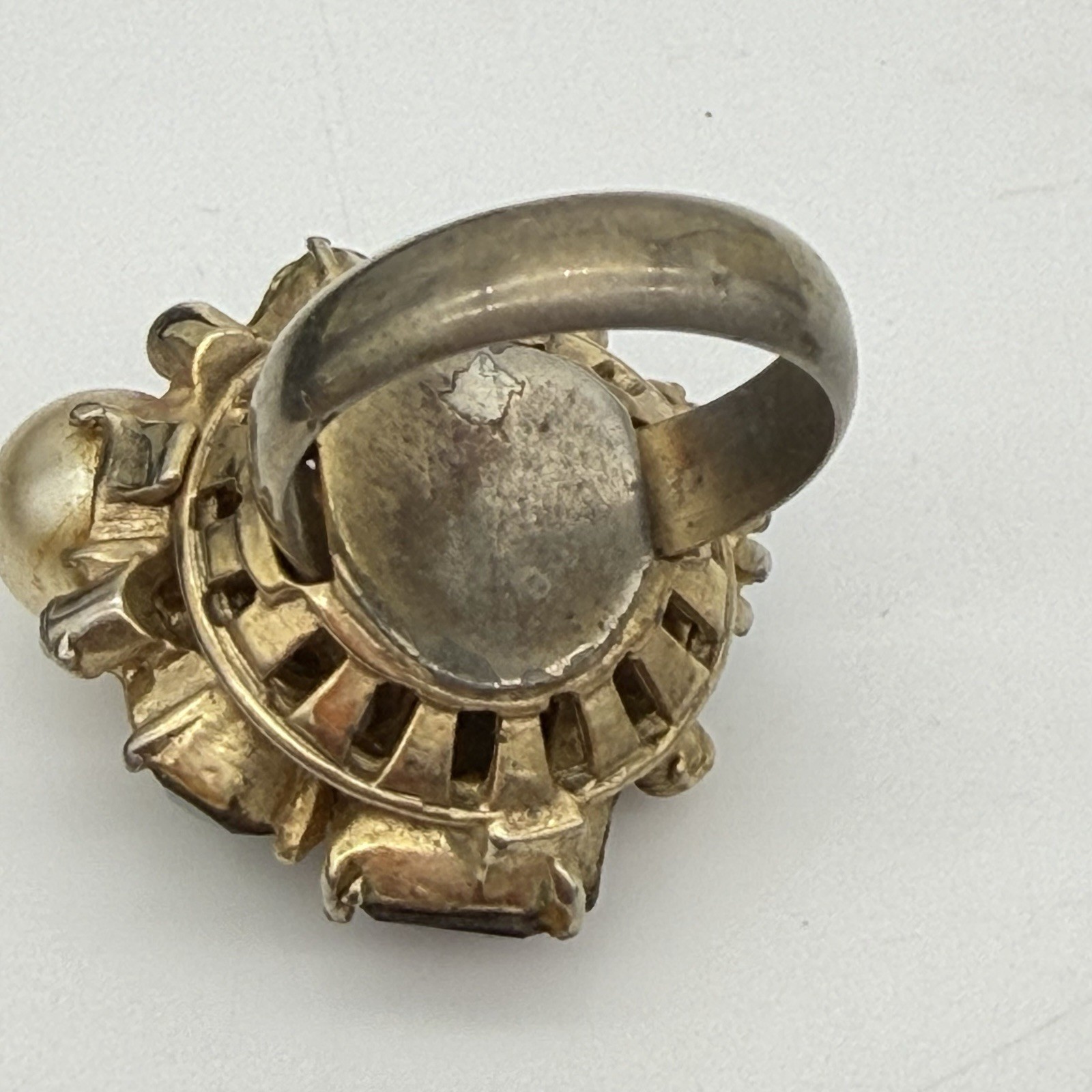 Vtg Rhinestone Ring Silver Tone Multicolored Clus… - image 5