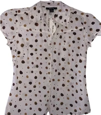 Style & Co Button Down Shirt Polka Dots Cap Sleeves Size 4 NWT Throwback Style