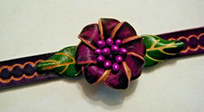 Hand Crafted Leather Purple Flower Adjustable Bracelet New