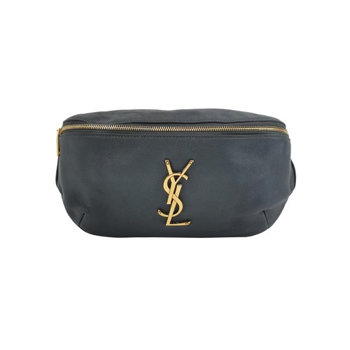 Saint Laurent YSL Black Smooth Leather Classic Monogram Belt Bag AUTH