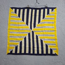 Vintage Vera Blue Yellow Geometric Striped 100 Silk Square Scarf 28"