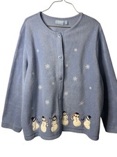 VTG Croft  Barrow Sport Womens XL Cardigan Fuzzy Snowman Snowflakes Grandmacore