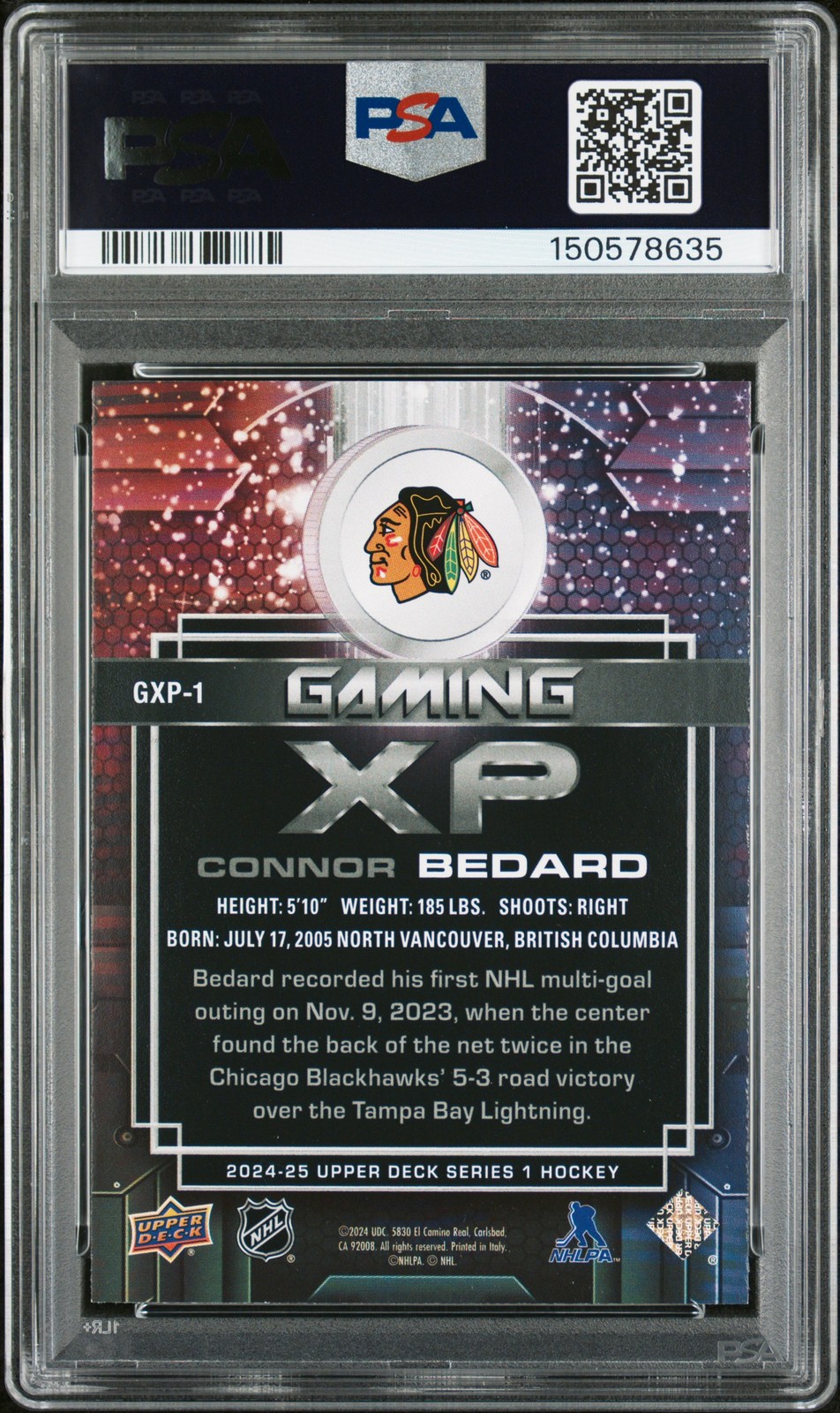 2024 UD GAMING XP #GXP1 CONNOR BEDARD PSA 10 view 2