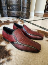 Prada Men's Dress Shoes 2 Tone Red Black Leather Slip On Loafers Size 7.5 US 8.5