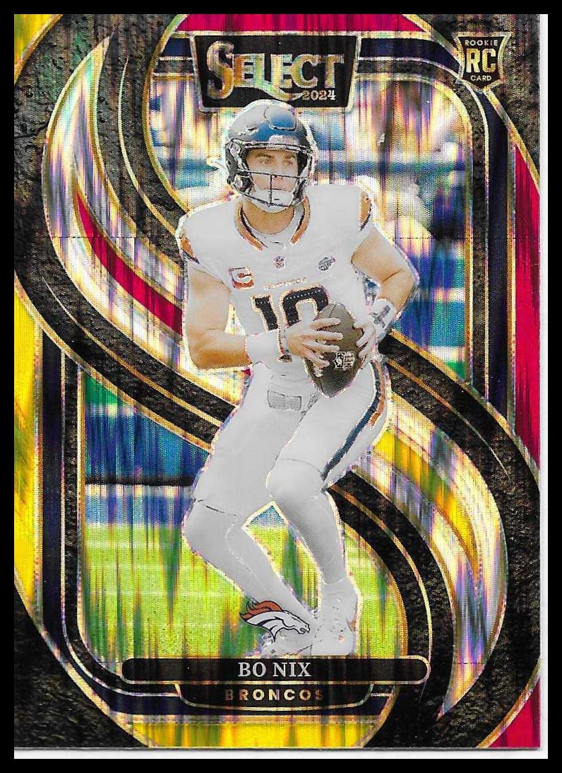 2024 Panini Select #117 Bo Nix RC Red & Yellow Shock Prizm Broncos Rookie NM