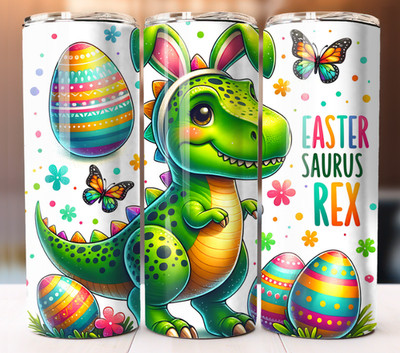 Easter Saurus Rex Egg Dinosaur Tumbler 20 oz Cup Mug Straw Flask 20oz