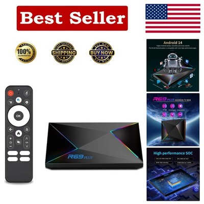 Powerful R69PLUS Android TV Box 14.0, Dual WiFi, Bluetooth 5.0, Compact Design