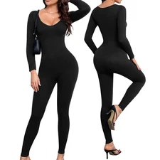 Women Long Sleeve Yoga Jumpsuits Workout Ribbed Bodysuits Pants Sexy One Piece
