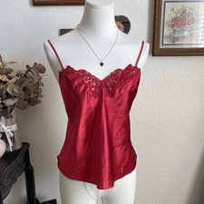 Vintage Gold Tag Y2K Flirty Red Satin Embroidered Lingerie Butterfly Cami