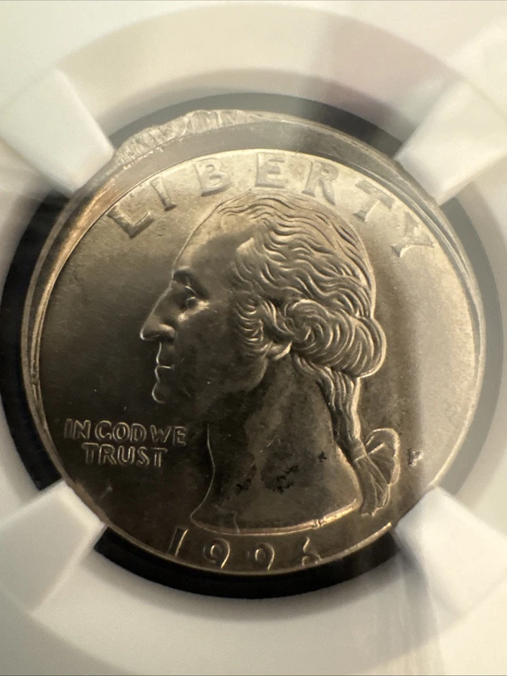 1996-P 25c NGC  Mint Error Uncirculated RAILROAD RIM -  Don’t Thread On Me Label - Image 3 of 4