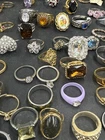 Vintage Lot Of 52 Costume Jewelry Ring Lot Gold Silver Tone Rhinestone Cocktail