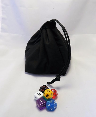 Black Dice Bag - Square Freestanding - Cotton - Drawstring Tile Pouch - RPG D&D - Picture 4 of 4
