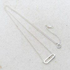 Beautiful CN Sterling Silver 925 Diamond Rectangular Necklace 16-18" K3875