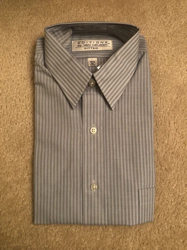 Van Heusen Men's Dress Shirt 15 1/2 15.5 Half Short Sleeve Blue White Stripe