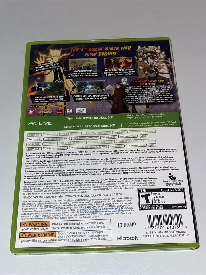 Naruto Shippuden: Ultimate Ninja Storm 2 (Microsoft Xbox 360, 2013) probado en caja original Foto 2 de 4