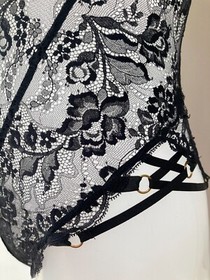 Agent Provocateur black lace playsuit M bodysuit sheer lace essie body NEW