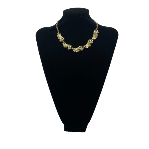 Collana MCM Art Nouveau stile ondulato glamour tono oro perle finte 15 1/2” LEGGI - Foto 1 di 23