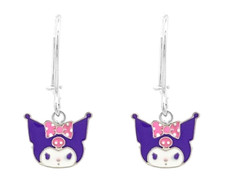 SANRIO KUROMI Solid White Gold 17K Earrings Jewelry Purple Hello Kitty Gift Bow