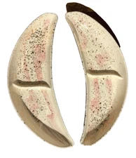 VTG MCM Bell Of California Pottery 2 Crescent Shape Divided Dishes Gold Specks