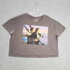 Titanic Women Top XL Brown Oversized Crop Shirt Jack & Rose Movie Graphic Tee