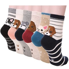Wrapables Novelty Animal Print Crew Socks (6 pack) Cute Dogy For Kids Teenagers