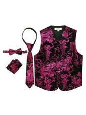 Toddler's Kid's Boy's Formal Metallic Paisley Vest Bow Tie Pochette 4Pcs VSK-86P