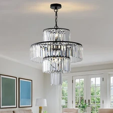 12 Lights 20'' New Modern Black Crystal Chandelier Ceiling Pendant Light Fixture