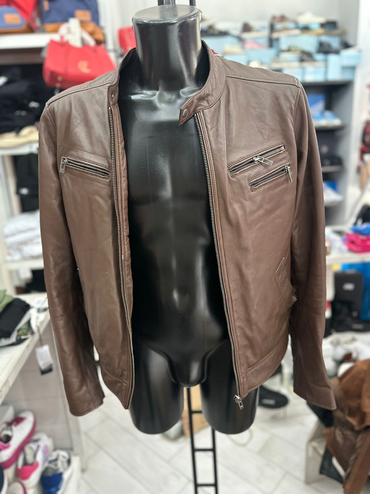 Chyston Brown Genuine Used Leather Jacket For Men Size L LLV544