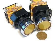 2 Pieces Yellow Latching push button switch 22mm normally open closed no n/c C32