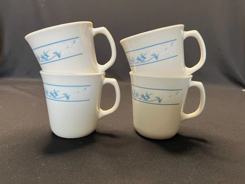 Corelle Blue Lily - 4 Coffee Mugs / Cups Corning Ware