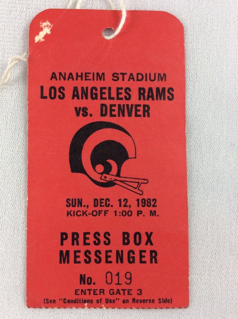 NFL 1982 12/12 Denver Broncos at LA Rams Press Box Credential-Steve ...