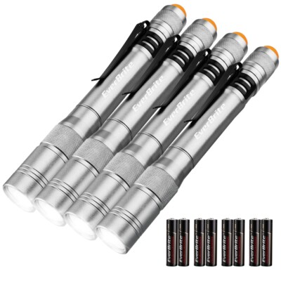 EverBrite 4PC LED Pen Light Pocket Flashlight Aluminum Pen Flashlights with Clip